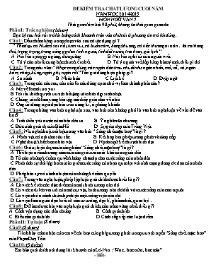 Đề kiểm tra chất lượng cuối năm môn Ngữ văn Khối 7 - Năm học 2014-2015